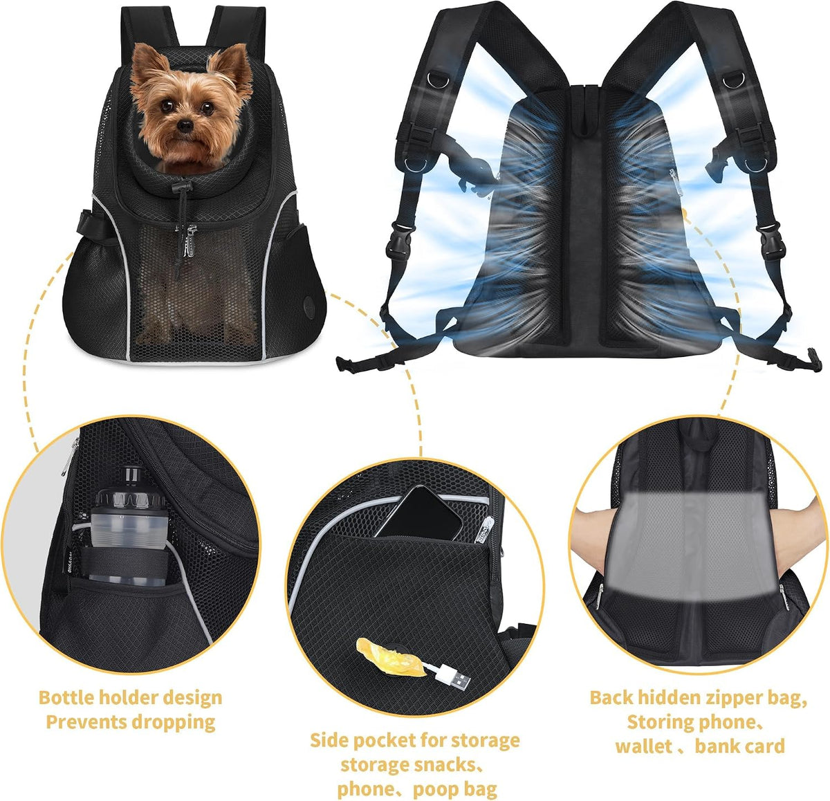 WOYYHO Pet Dog Carrier Backpack, Ventilated Mesh Small Dog Front Backpack