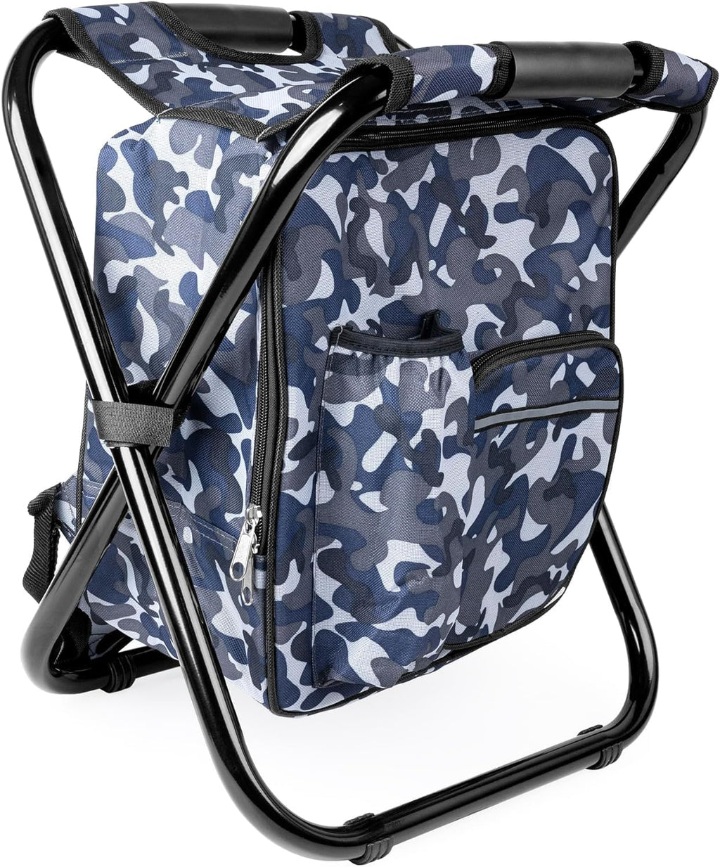 Kikerike Folding Stool Backpack Insulated Cooler Bag, Collapsible Camping Hunting Fishing Multifunction Chair with Front Pocket and Bottle Pocket for Outdoor Events, Hiking, Travel, Beach