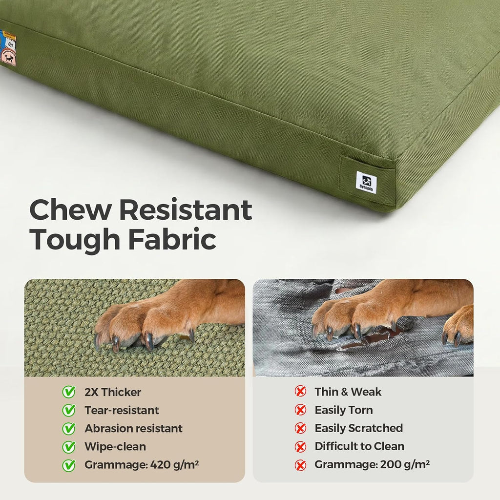 Sytopia 42 Inch Indestructible Dog Bed for Aggressive Chewers, Chew Proof Durable Outdoor Canvas Pet Crate Mat with Waterproof Washable Removable Cover, Indoor Patio Pet Pad for Crate, Green