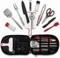 12 Pcs Camping Cooking Utensil Set, Camp Kitchen Set with Organizer Bag, Stainless Steel Outdoor Cooking and Grilling Utensil Organizer for Travel, Picnics, Camping, BBQs, Parties