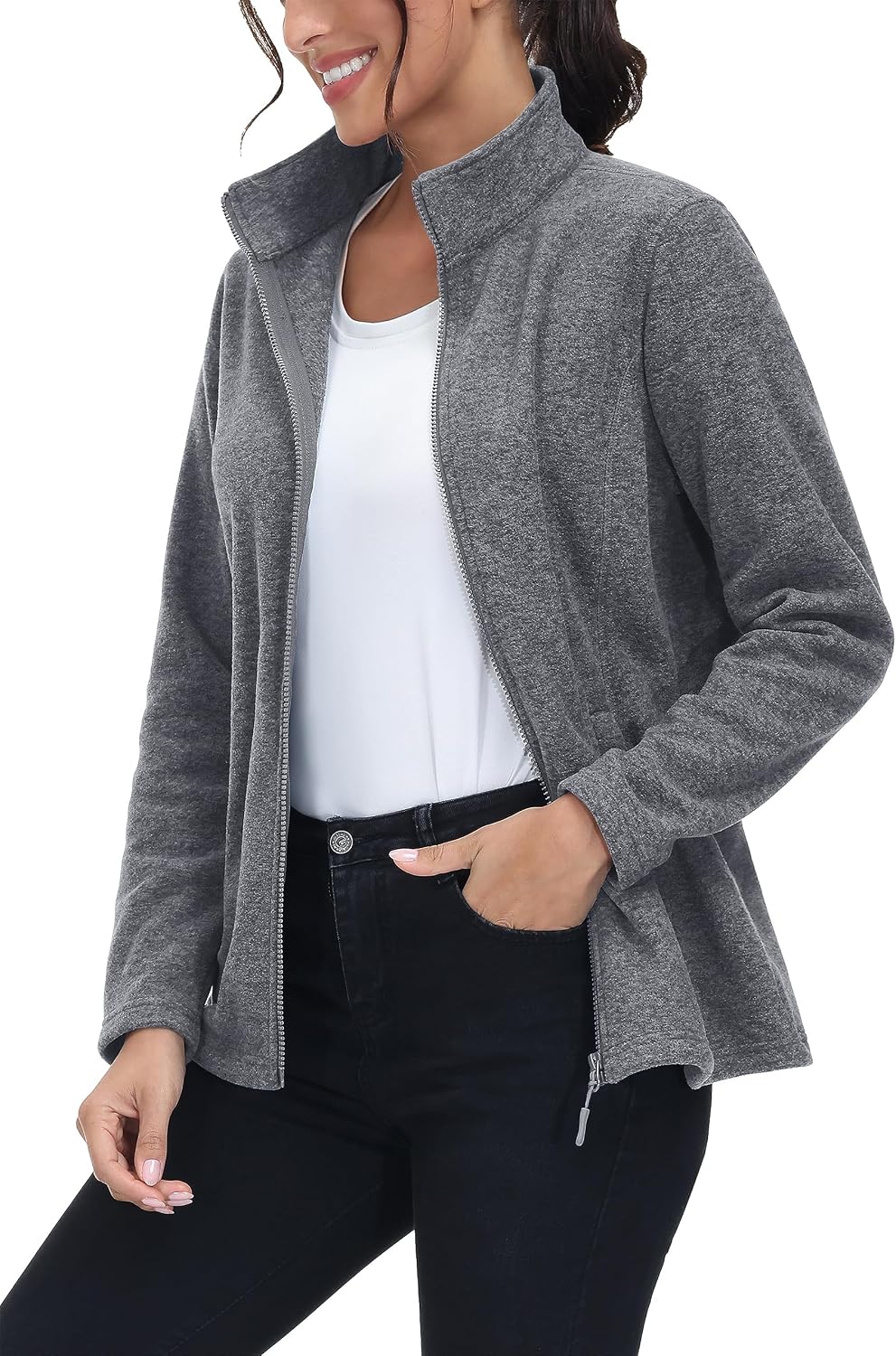 MAGCOMSEN Womens Fleece Zip Up Jacket with Pockets Lightweight Soft Coat