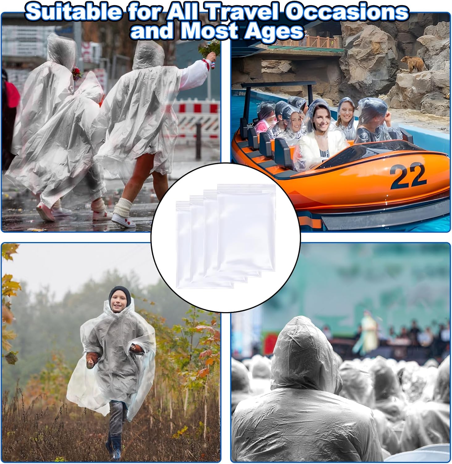 108 Pack Disposable Rain Ponchos for Adults Plastic Ponchos with Hood Raincoat Bulk for Men Women Camping Outdoor