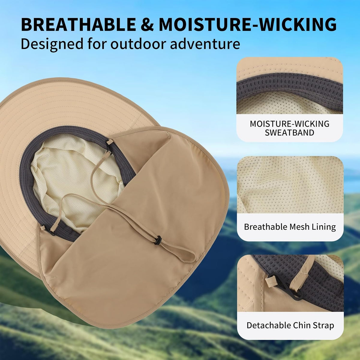 Connectyle Wide Brim Sun Hat for Men Women UPF 50+ Breathable Fishing Hat with Neck Flap Outdoor Hiking Safari Bucket Hats