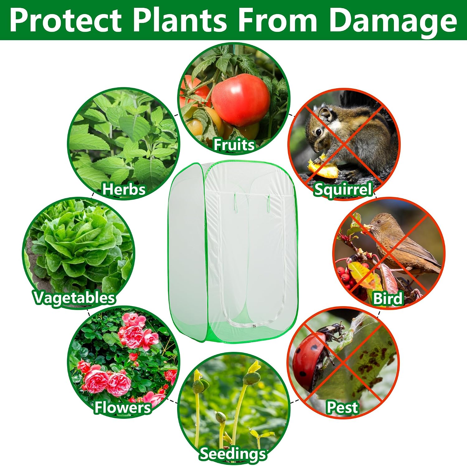 59"x35"x35" Pop Up Garden Mesh Plant Cover, Garden Netting Insect Enclosure