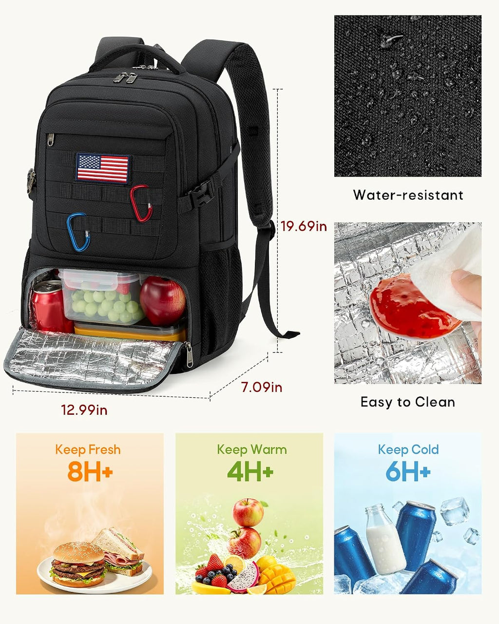 RAINSMORE Mens Tactical Lunch Backpack 17" Laptop Insulated Cooler Backpack