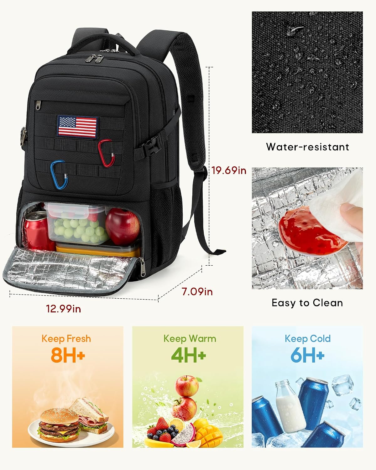 RAINSMORE Mens Tactical Lunch Backpack 17" Laptop Insulated Cooler Backpack