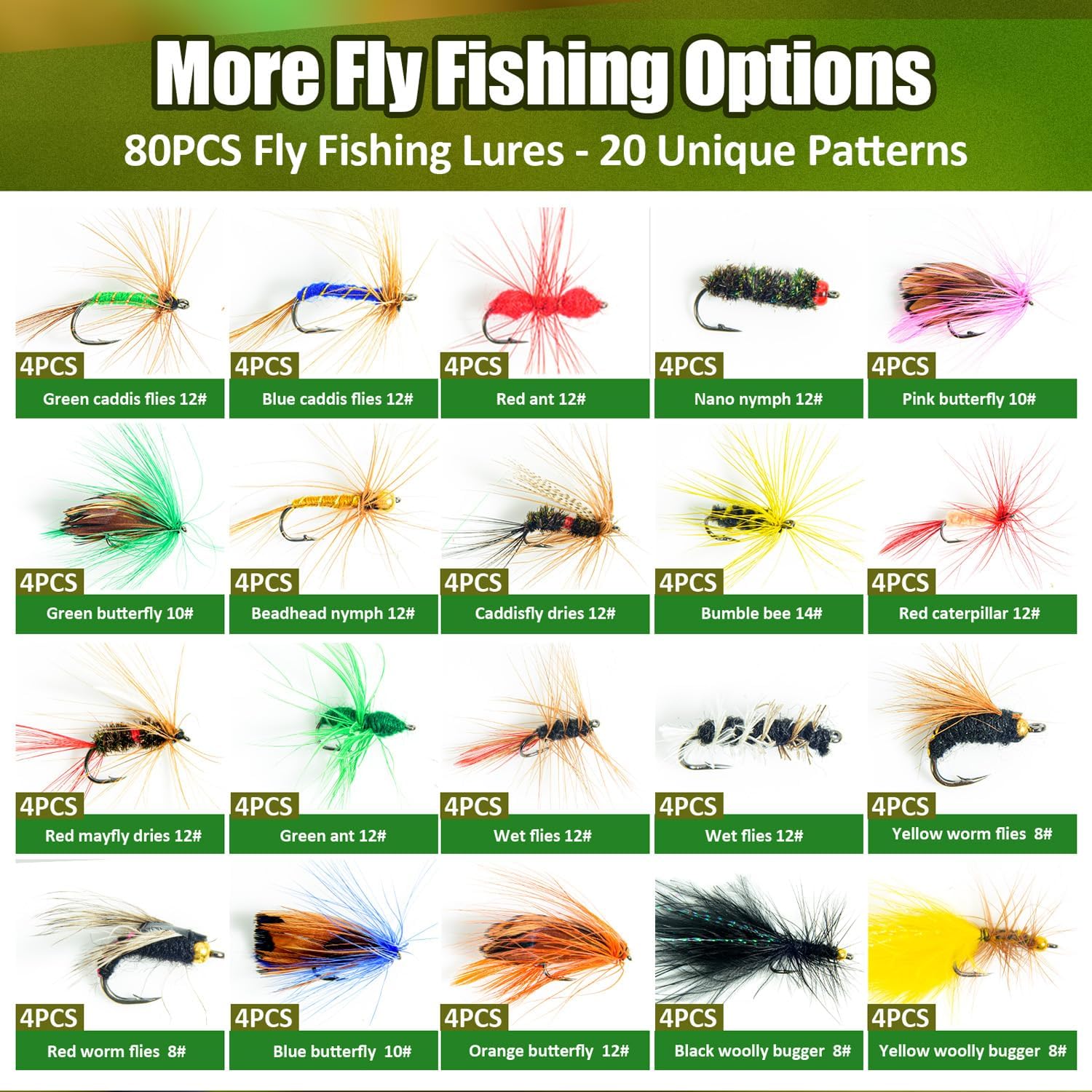 80 pcs YDIUDL 3rd Gen Fly Fishing Flies Kit, Hand-Tied Dry Flies