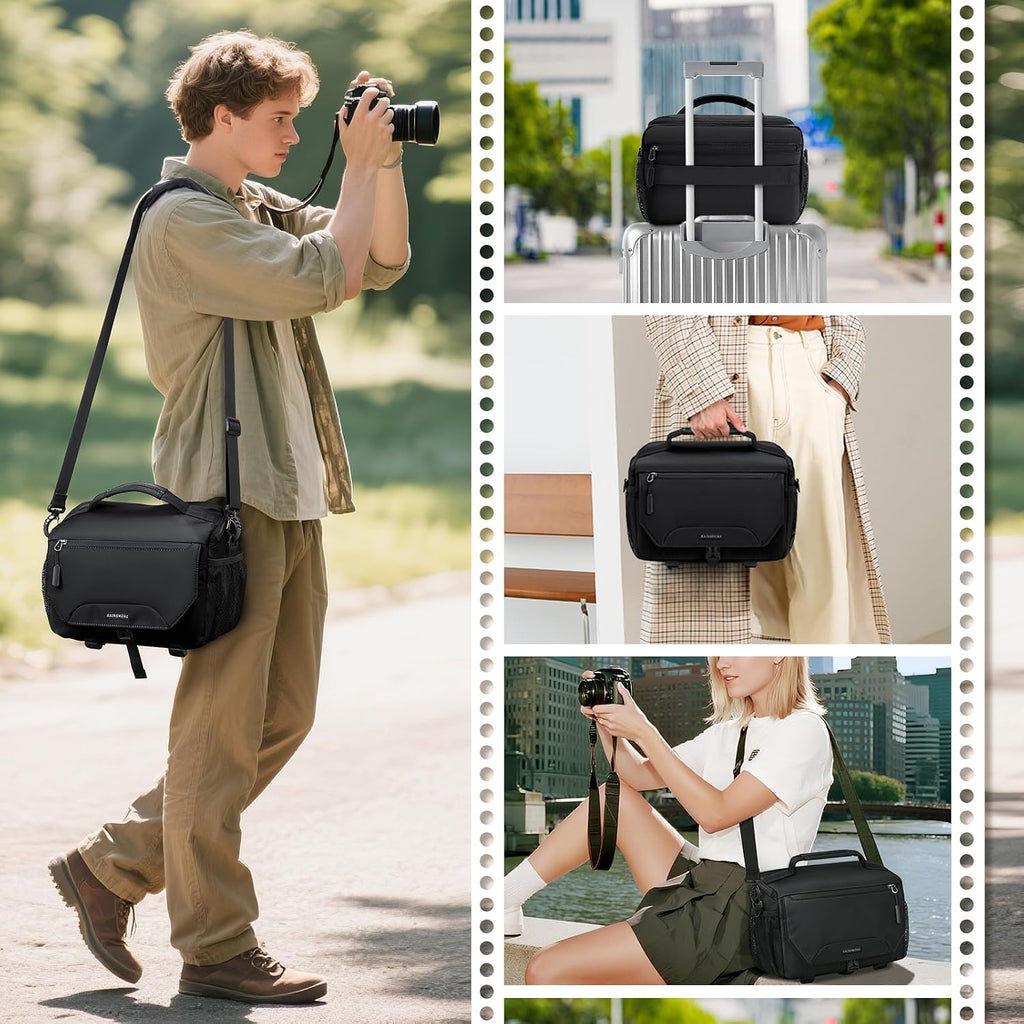 RAINSMORE Camera Bag, Small Camera Sling Bag Waterproof Camera Case, Black