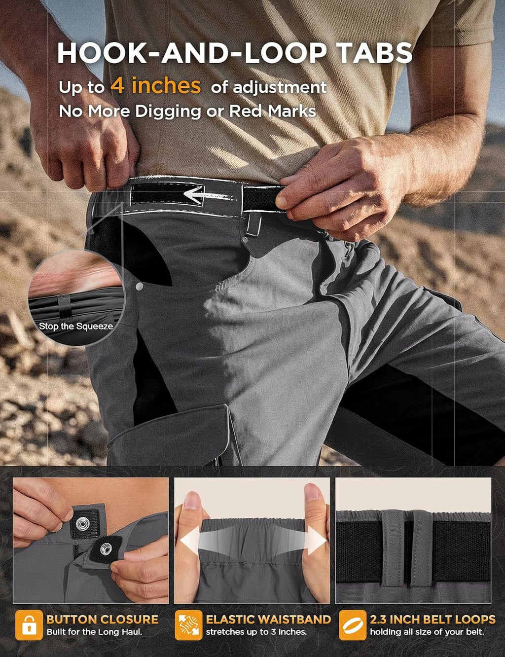 XKTTAC Men's Hiking Cargo Shorts: 4-Way Stretch with 6 Secure Pockets