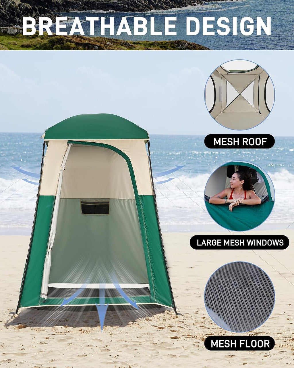 KingCamp Shower Tent, Portable Privacy Tent Outdoor Camping 1/2 Room Toilet Tents with Shower Bag & Dressing Room for Beach, Camping & Hiking