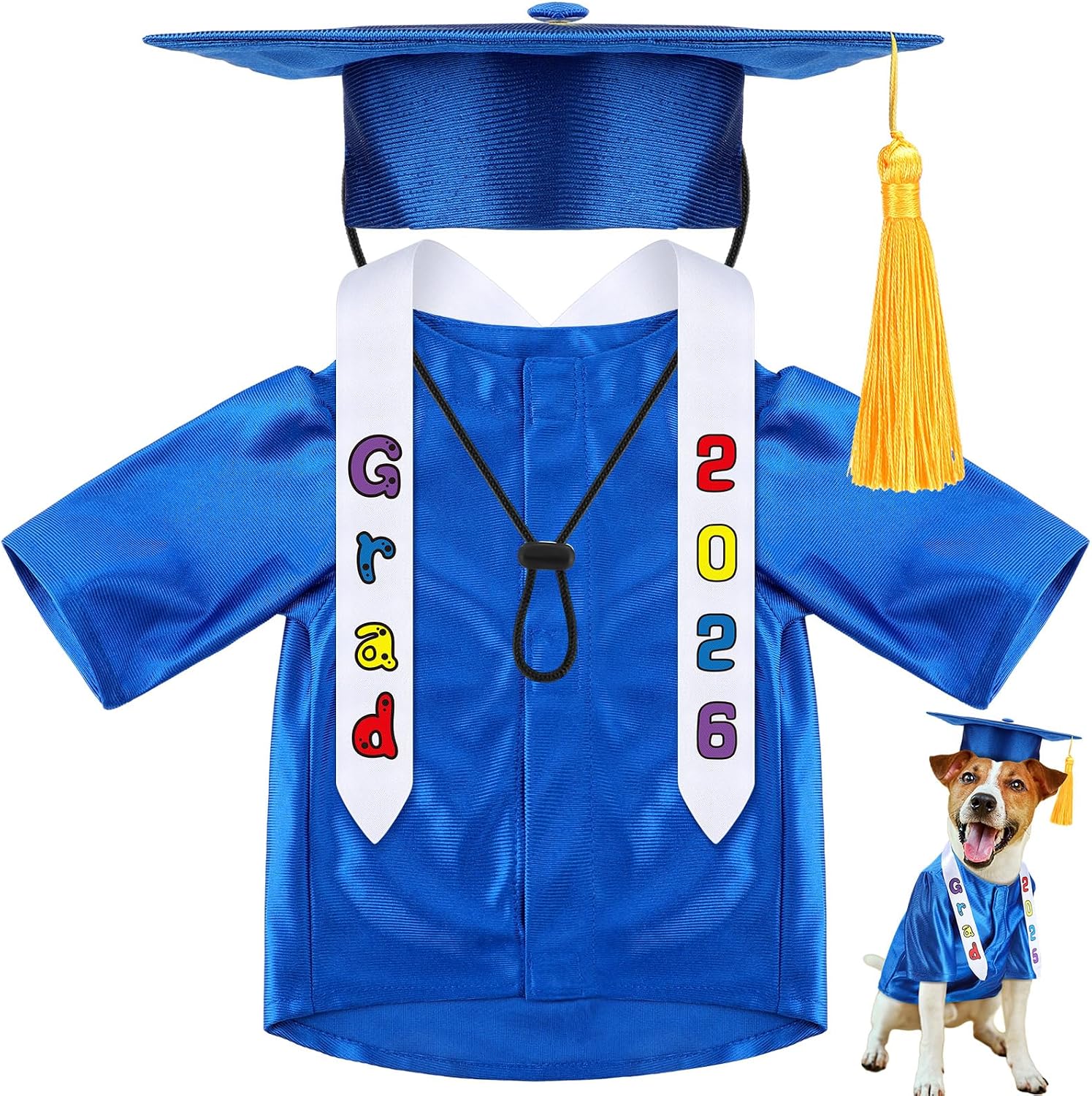 Chicingyou Small Dog Graduation Cap and Gown 2026 with Stole Washable Shirt and Hat Pet Graduation Gown Costume Outfit for Tiny Dog Little Cat Doll Clothes Holiday Halloween Costume Accessory (White)