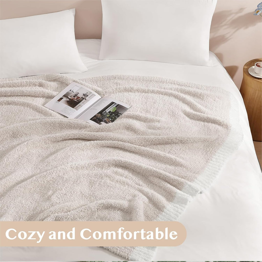 WRENSONGE Soft Throw Blanket for Couch-Cozy Reversible Knitted BlanketsW