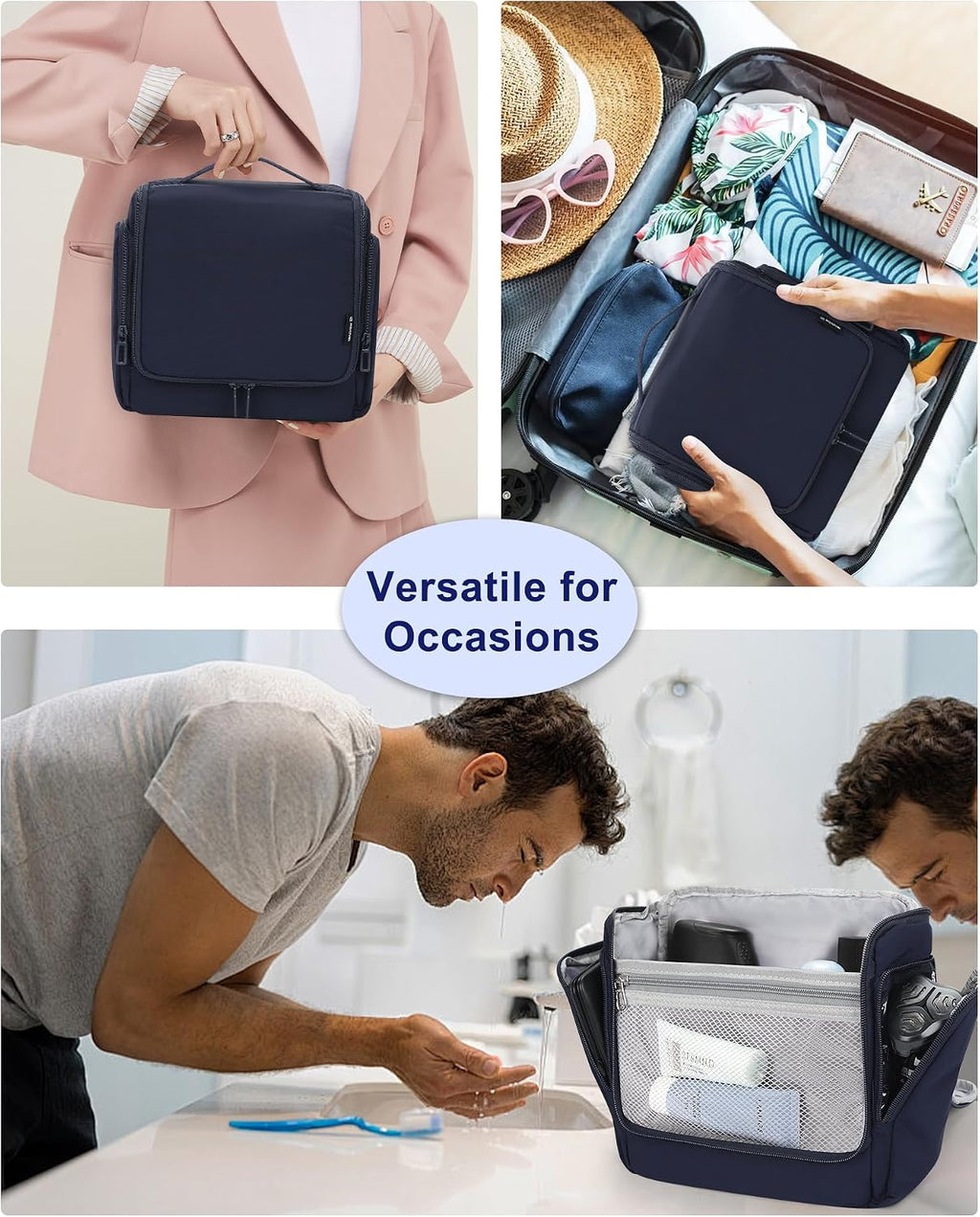 Relavel Hanging Toiletry Bag for Men, Travel Makeup Bag for Women, Blue