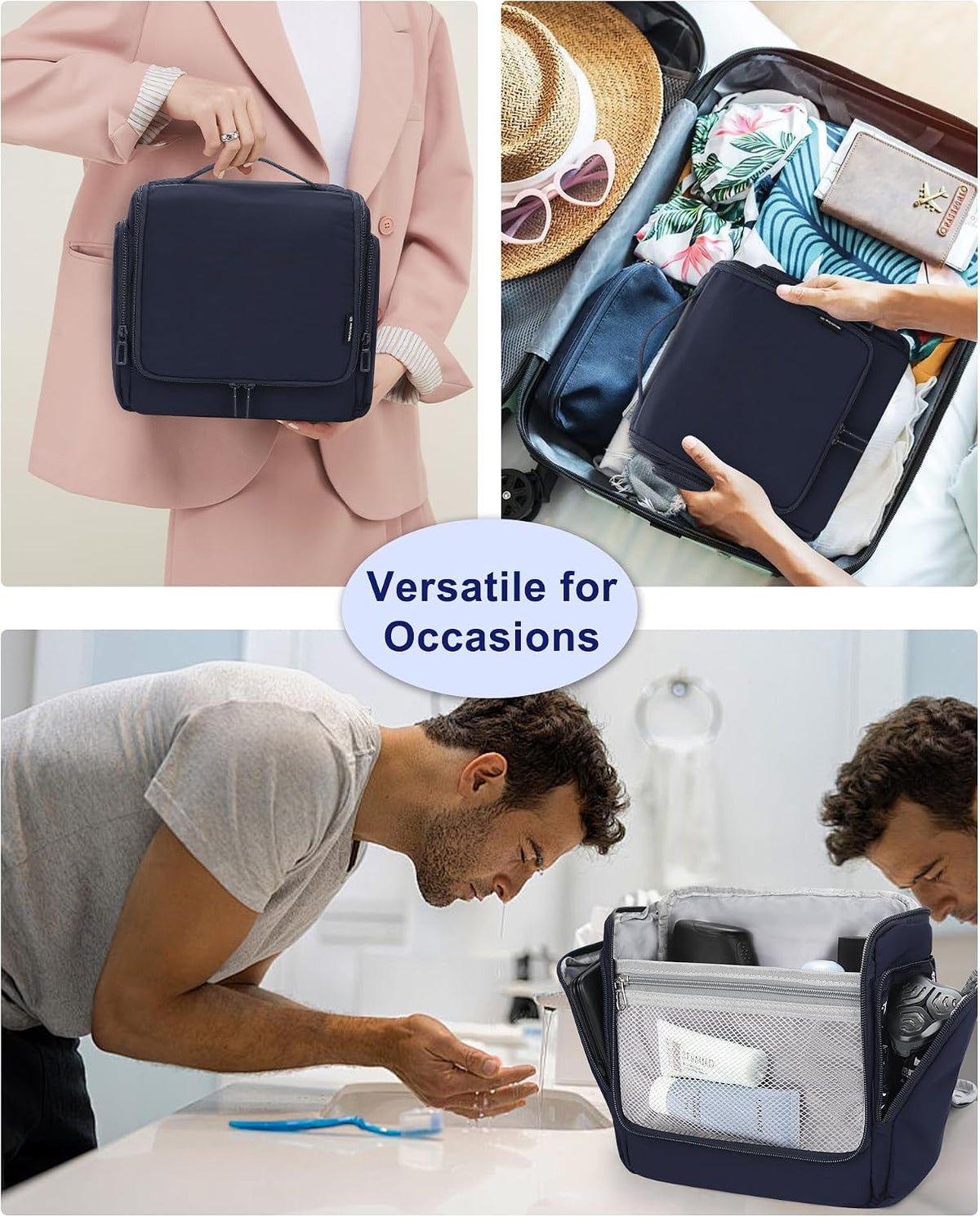 Relavel Hanging Toiletry Bag for Men, Travel Makeup Bag for Women, Blue