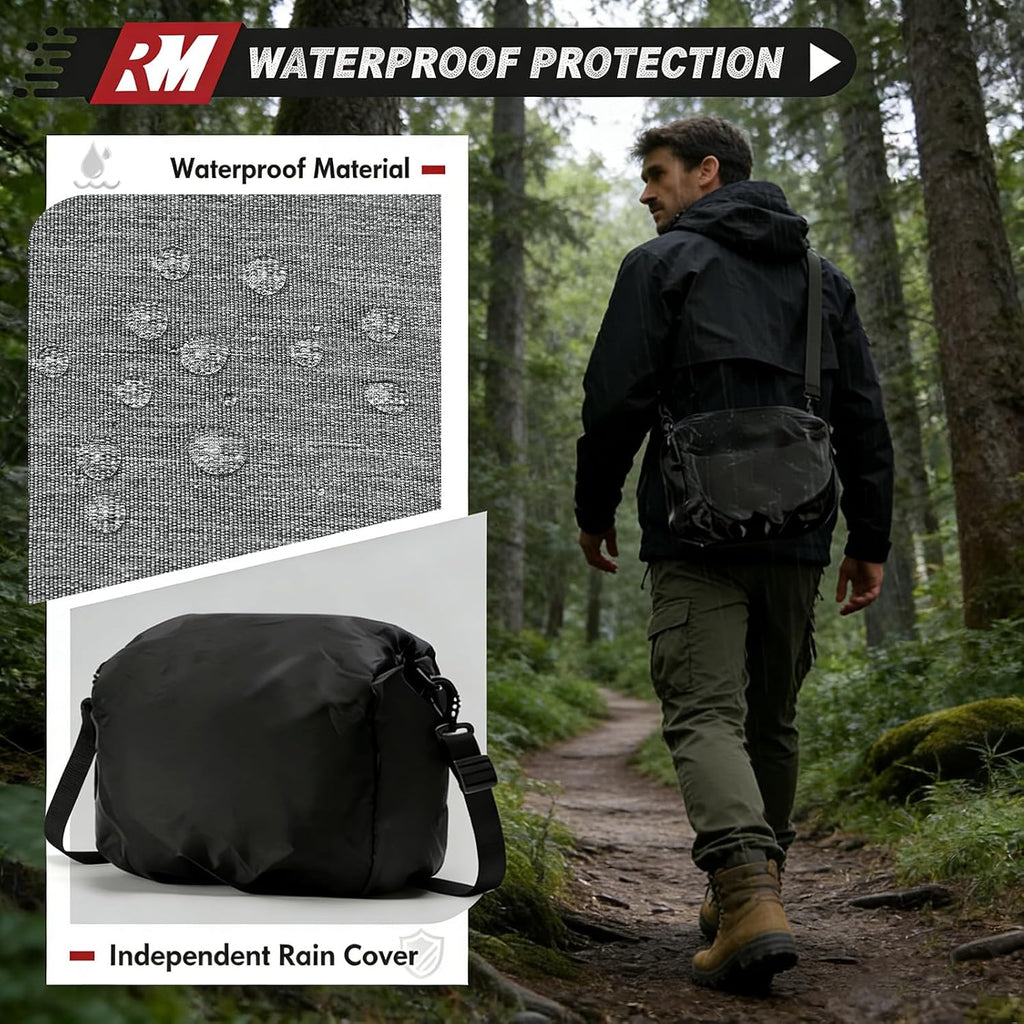 RAINSMORE Waterproof Camera Bag with Tripod Holder for Canon, Sony, Nikon, and Fujifilm – Small Sling Camera Case for Photographers, Grey