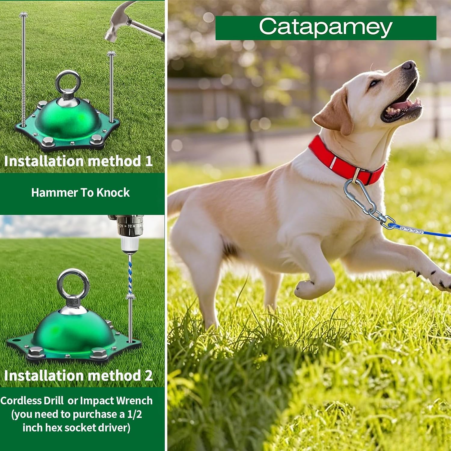 Catapamey Dog Tie Out Cable and Stake,360°Swivel Dog Run Anchors-with 15FT Heavy Duty tie Out Cable- No Tangle,Dog Runner for Yard- Up to 200 lbs,for Outdoor Camping Gift