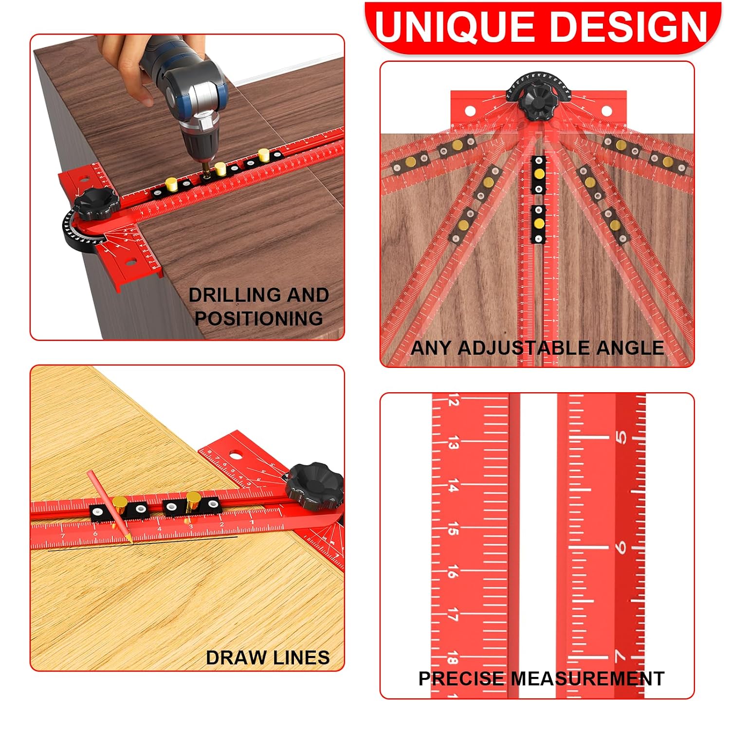 Woodworking T Square Ruler, Precision Drilling Positioning Measuring Tools, Adjustable Aluminum Alloy Sliding 13.5 Inch T-Square Ruler with Angle Adjustment for Carpenter Work and Architect