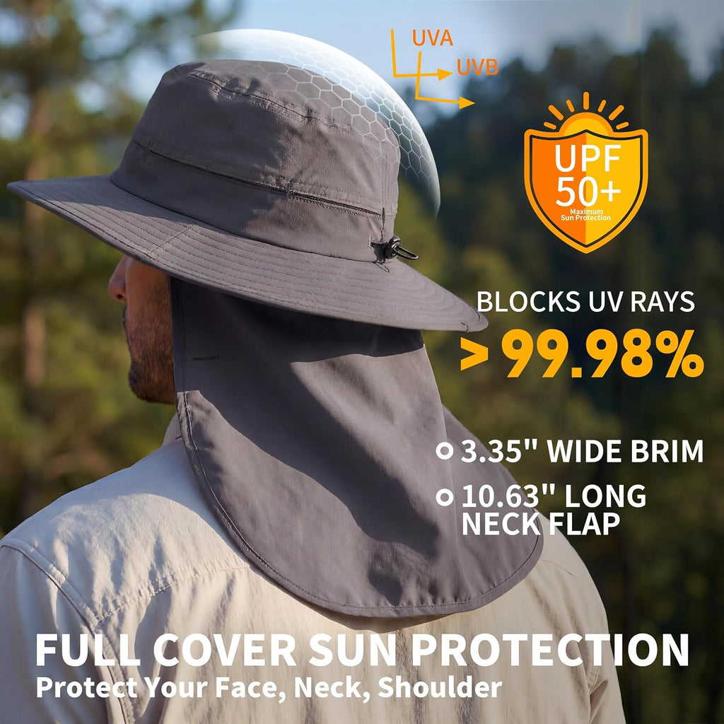 Connectyle Wide Brim Sun Hat for Men Women UPF 50+ Breathable Fishing Hat with Neck Flap Outdoor Hiking Safari Bucket Hats