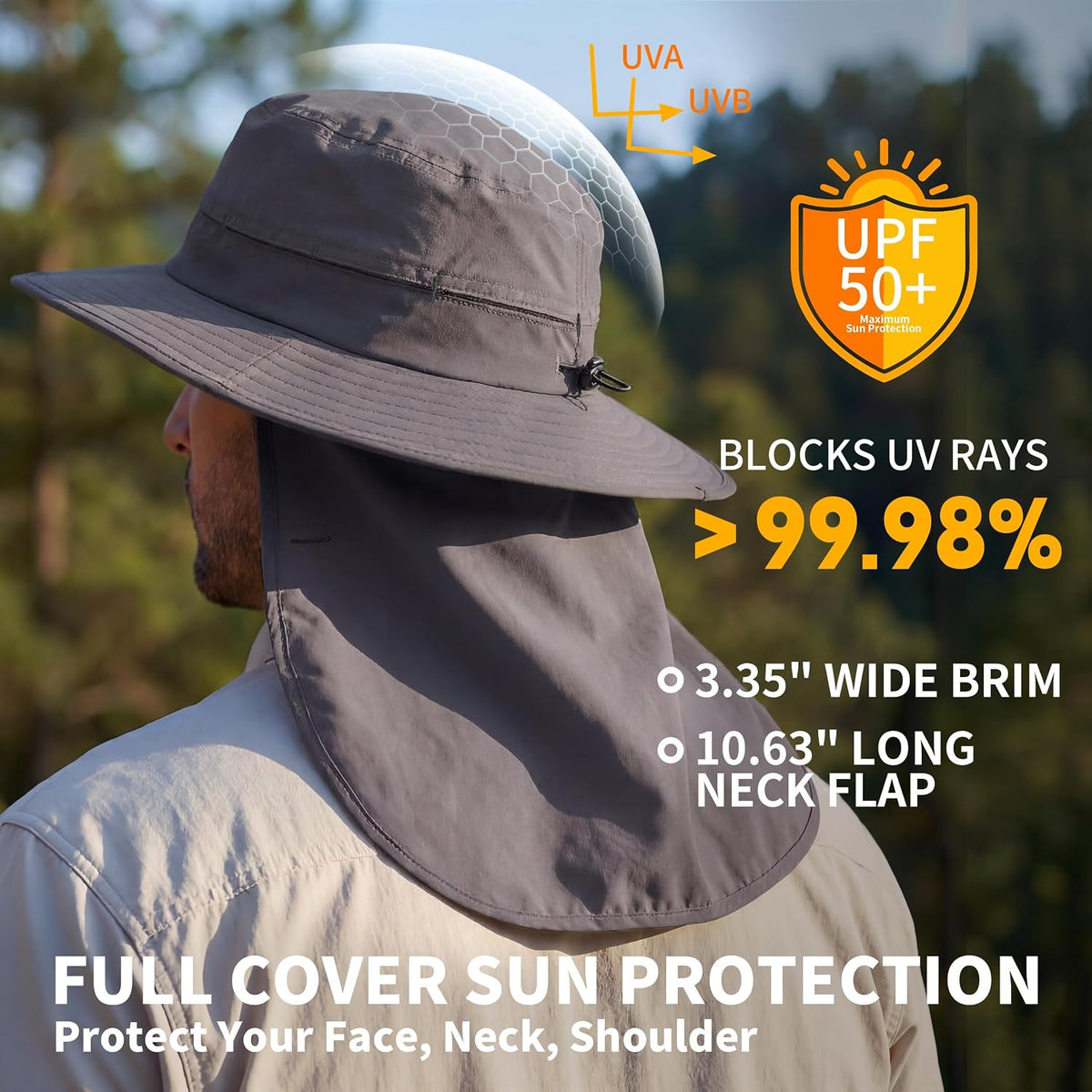 Connectyle Wide Brim Sun Hat for Men Women UPF 50+ Breathable Fishing Hat with Neck Flap Outdoor Hiking Safari Bucket Hats