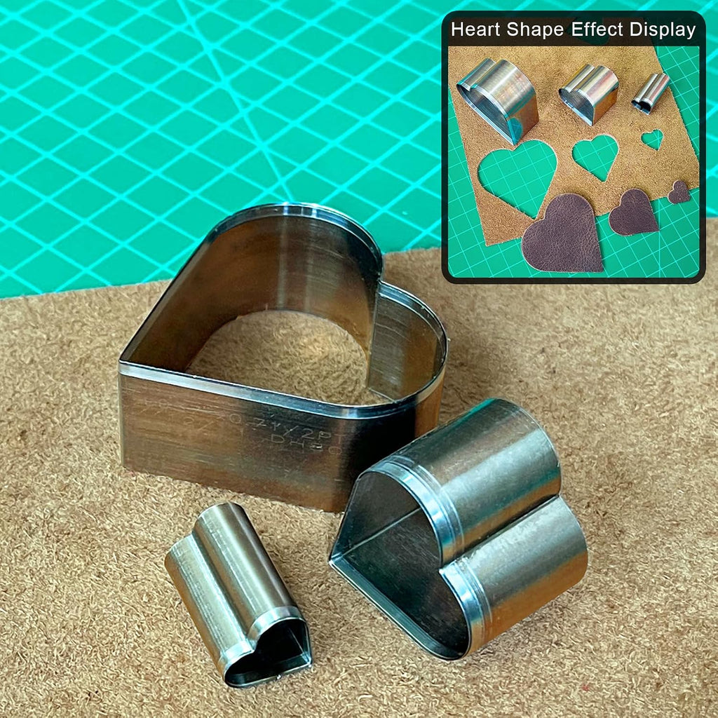 9 Pcs Leather Hole Cutter Tool Set, 9 Sizes Heart Shape Cutter Tools High Carbon Steel, Leather Cutting Dies Kit for DIY Craft, Hollow Punching with Plastic Box