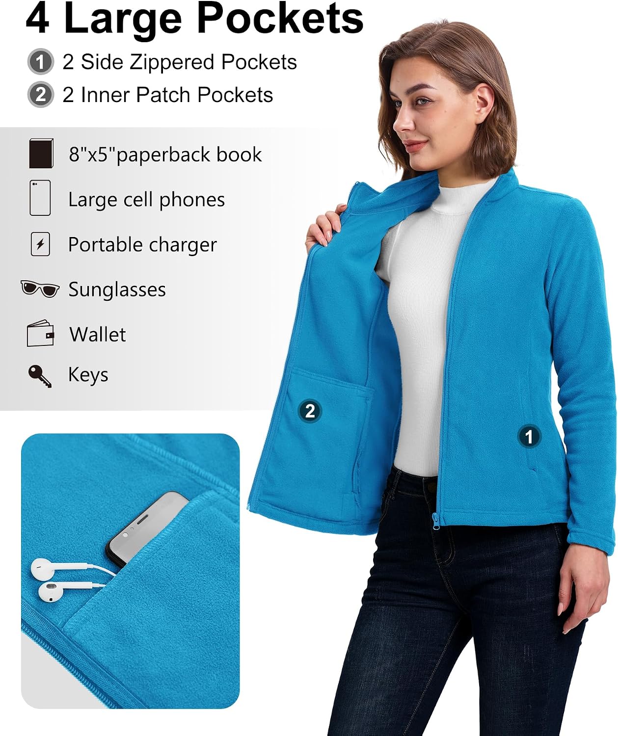 33,000ft Women's Polar Fleece Jacket Zip Up Lightweight Hiking Sweatshirt