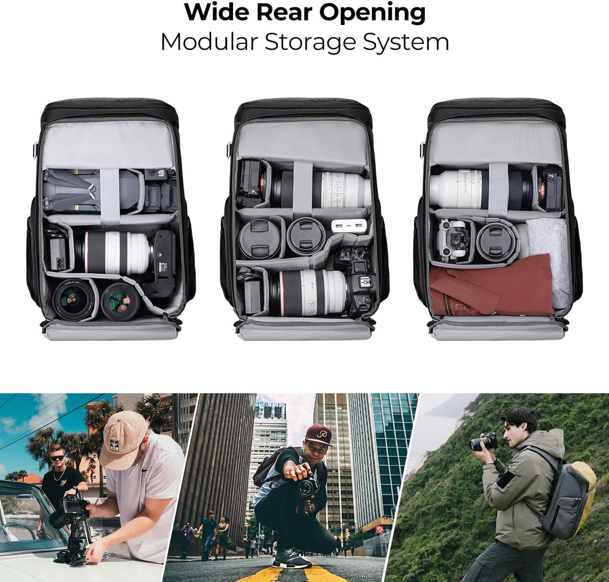 K&F CONCEPT Camera Backpack, 22L Expandable Camera Bag with Rain Cover