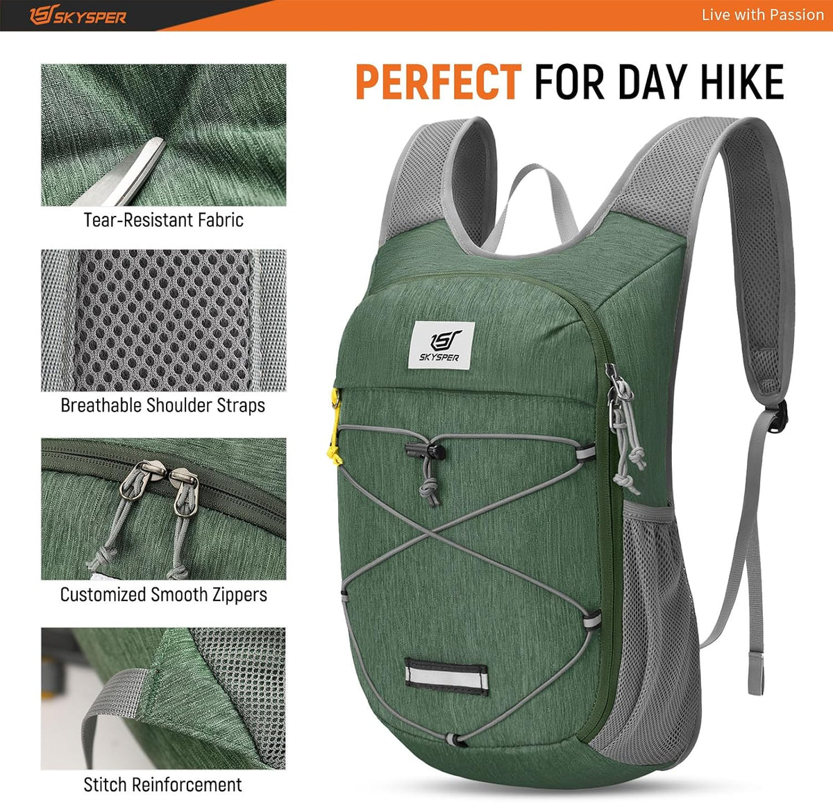 SKYSPER Foldable Hiking Backpack 10L/15L Small Lightweight Travel Daypack