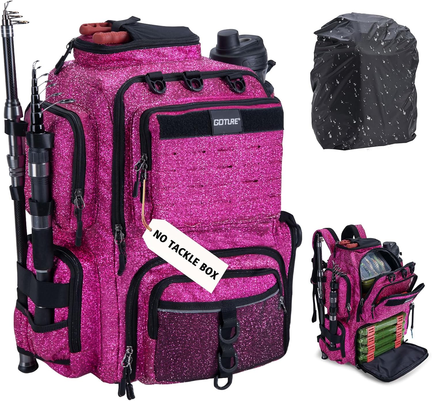 Goture Fishing Tackle Backpack with 2 Rod Holders & Rain Cover