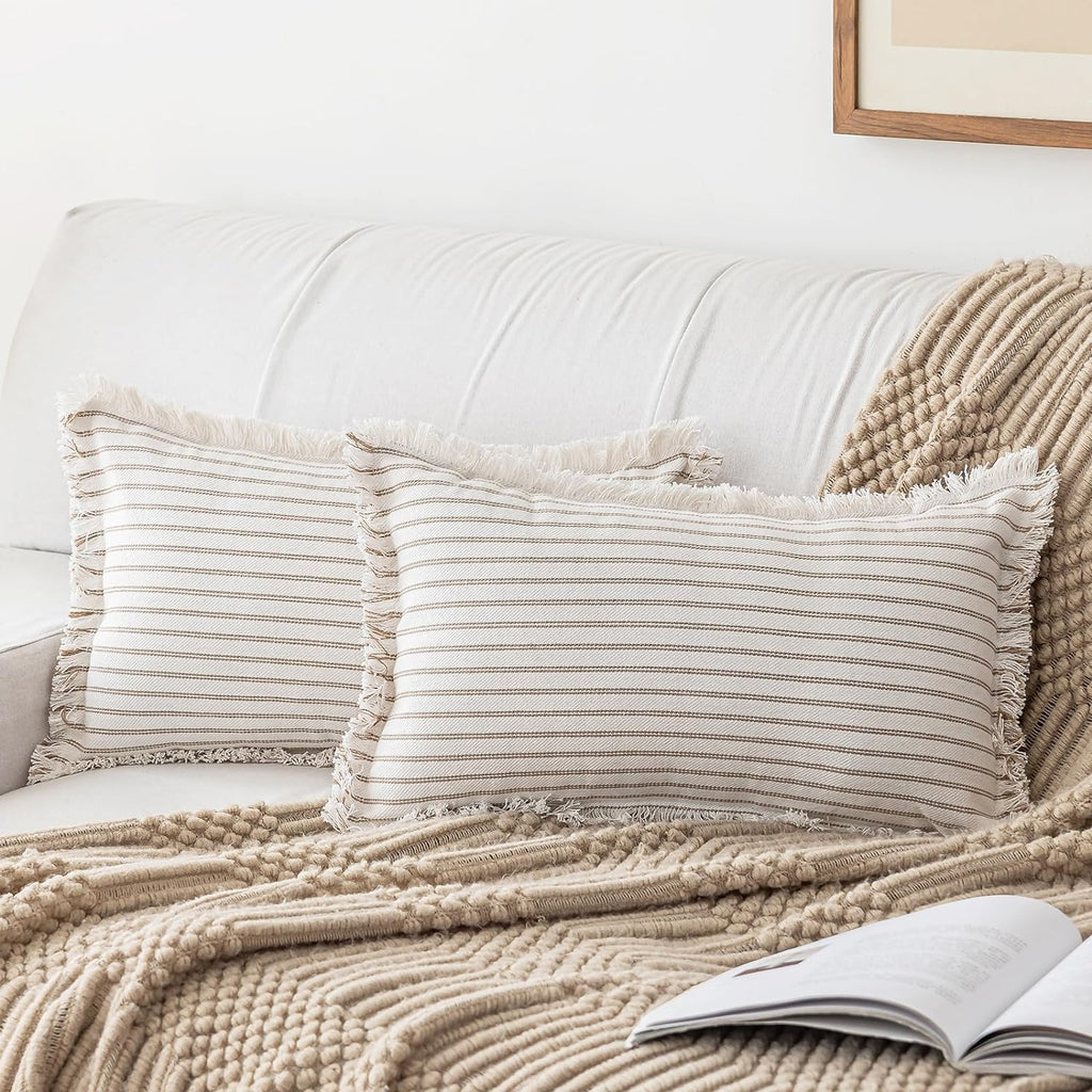 YEENAASY Throw Pillow Covers 18x18 Boho Striped Pillow Cases with Tassel