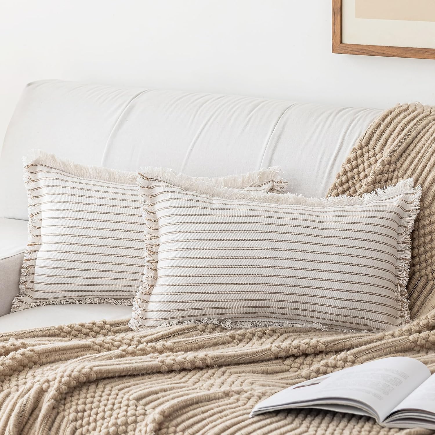 YEENAASY Throw Pillow Covers 18x18 Boho Striped Pillow Cases with Tassel