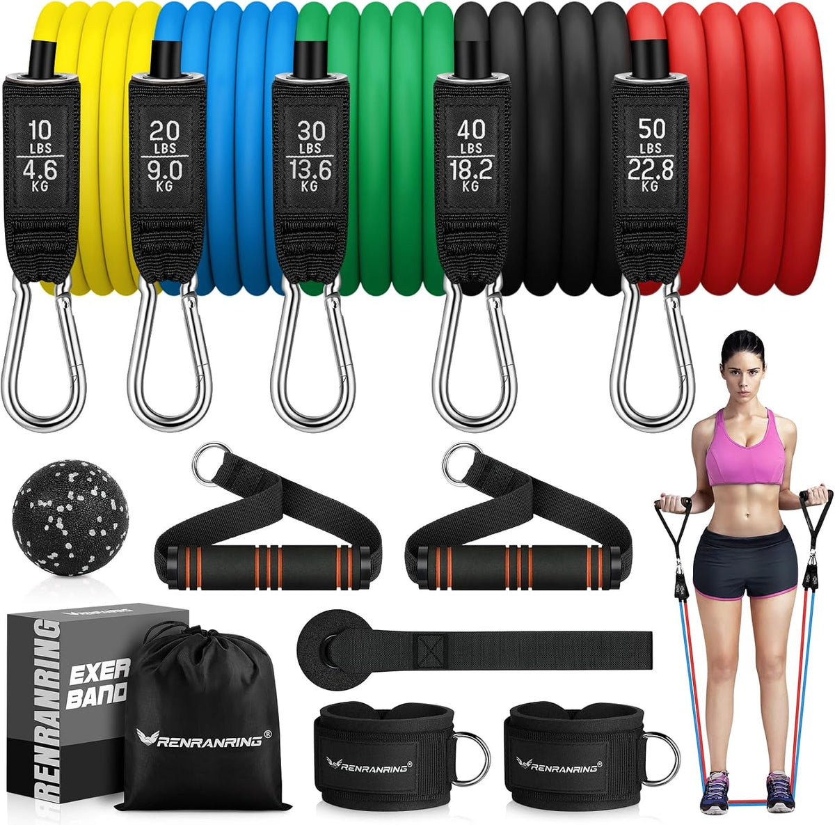 Resistance Bands with Handles, 5 Level Exercise Bands, 150LBS Workout Bands