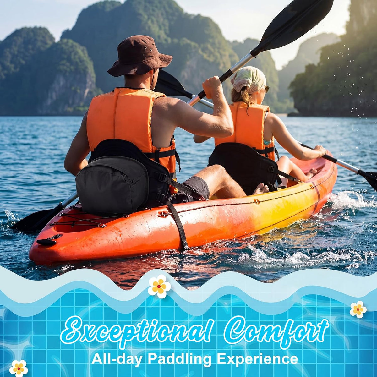 Vinsot Kayak Seat Cushion Universal Paddle Board Seat with Back Support Adjustable Non Slip Boat Chair Seats with 4 Straps and Storage Bag for Kayak Boat Sup Canoe