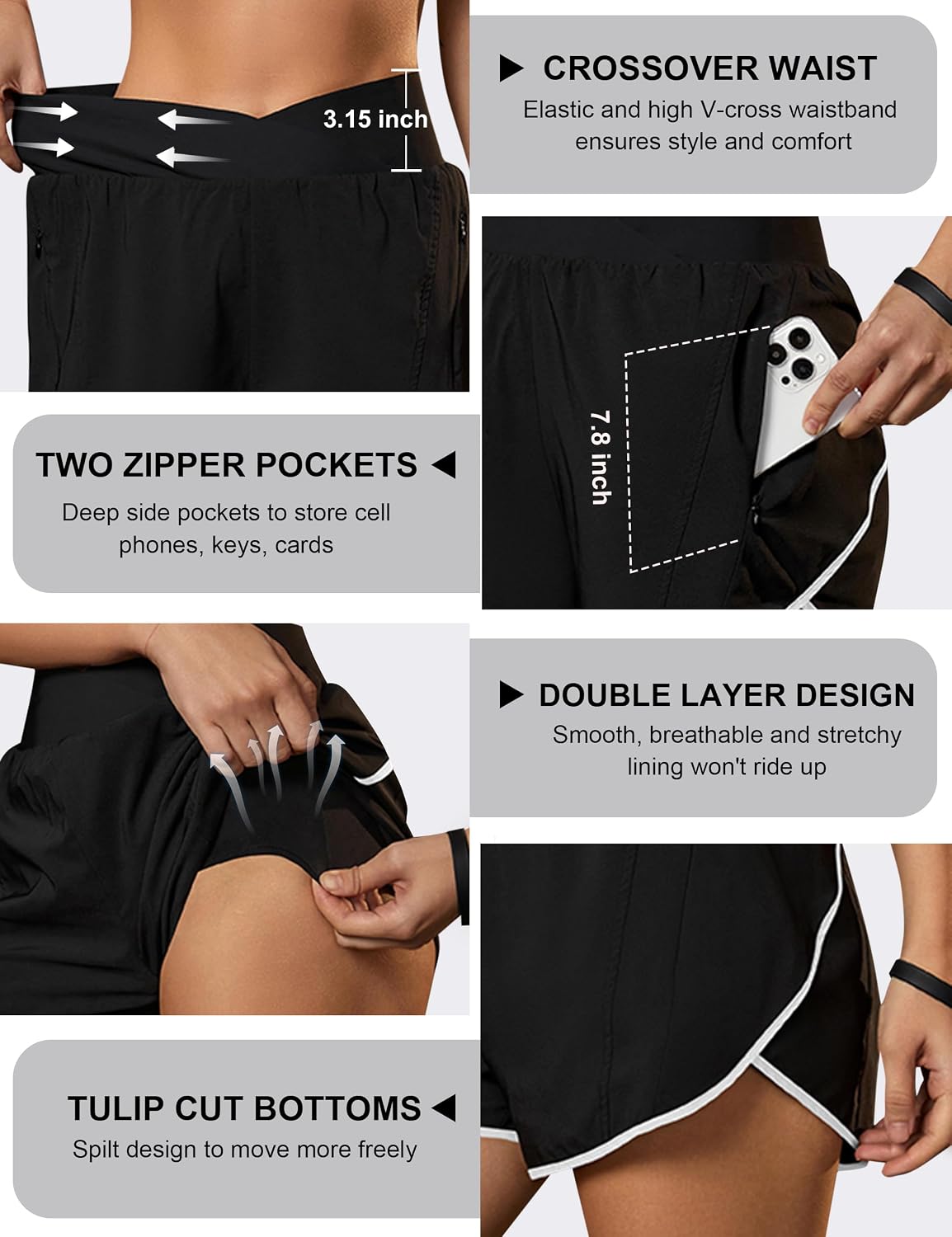 Blooming Jelly Women's Athletic Running Shorts Crossover Gym Workout Shorts