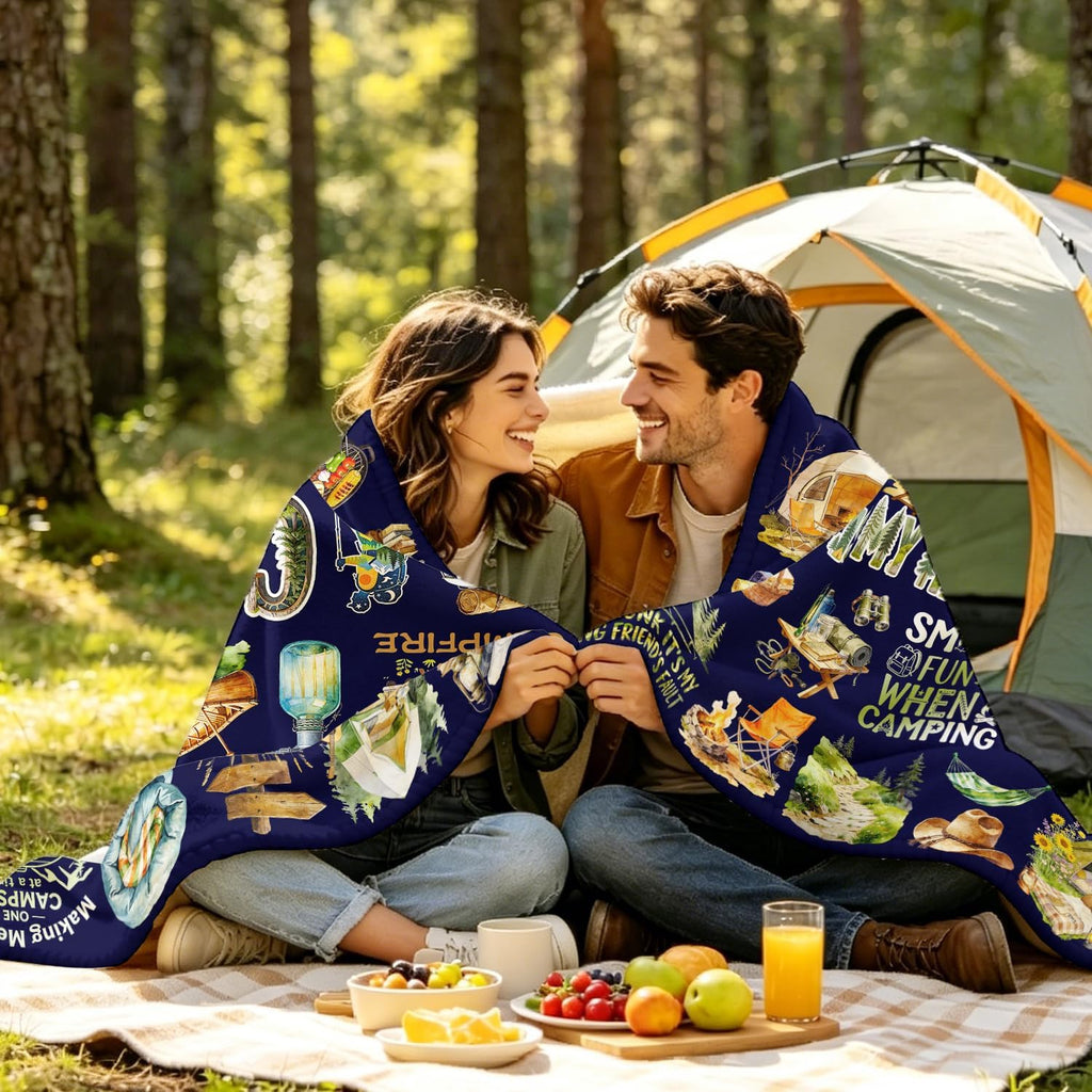 Camping Blanket Cozy Soft Flannel Camp Life Throw Blanket Funny Camping Lover Gift Stuff Merch for Boys Men Adults 50"x40"