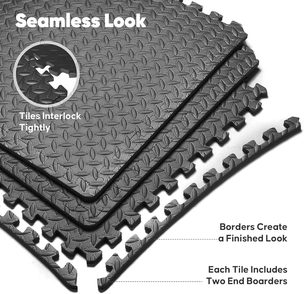 16 Pack 64 sqft Home Gym Mat, Puzzle Exercise Mat, EVA Interlocking Foam Floor Tiles for Home Workout Equipment and Kids' Play Areas - Black, 24 in x 24 in x ½ in - 16 Tiles (Black, 16 Pack, 64 SQ FT)