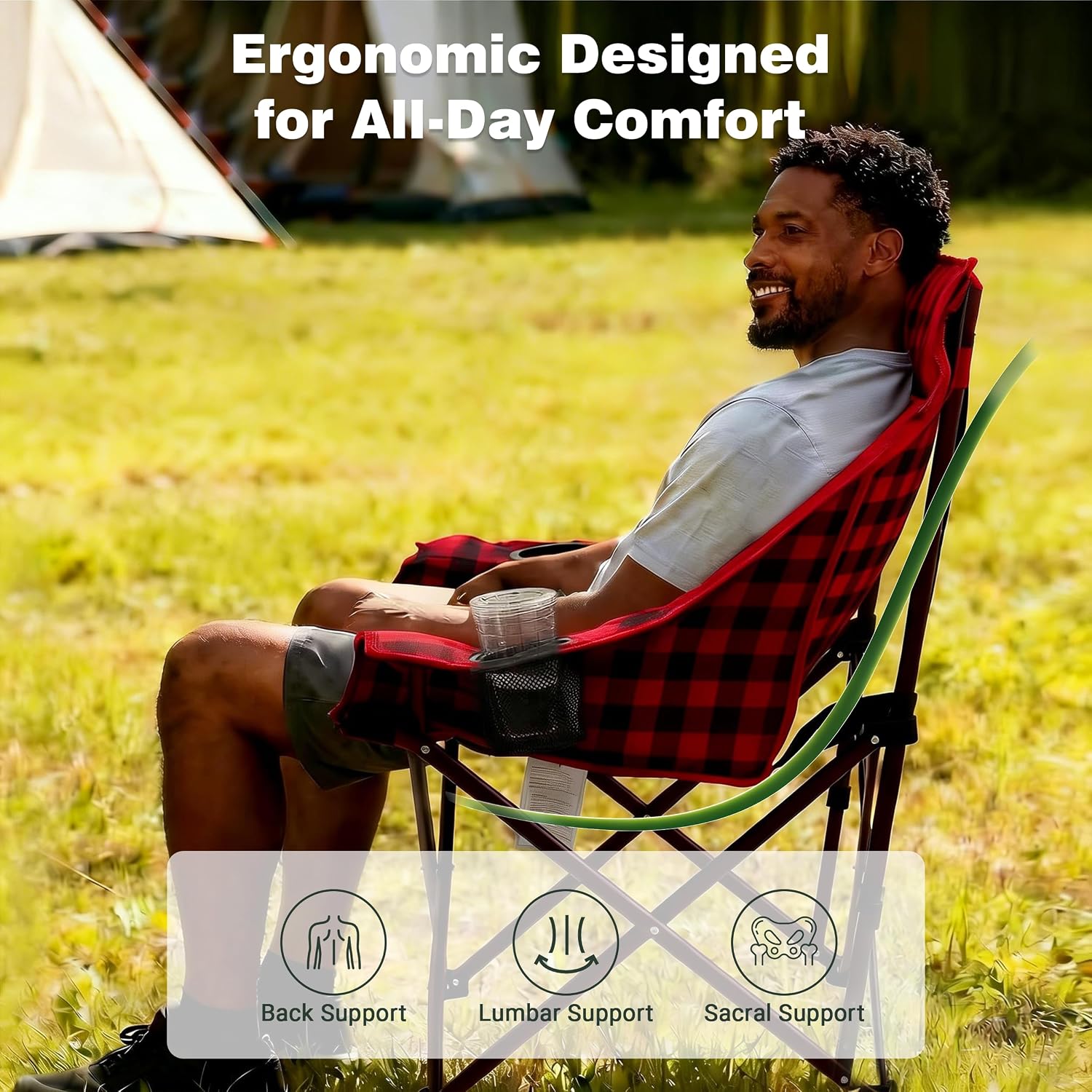 SUNNYFEEL 2 Pack Padded Oversized Camping Chairs for Adults, Heavy Duty Portable Folding Chair with Carry Bag, Side Pockets & Cup Holder, Supports 300 lbs, for Tailgating Hiking Picnic Backyard