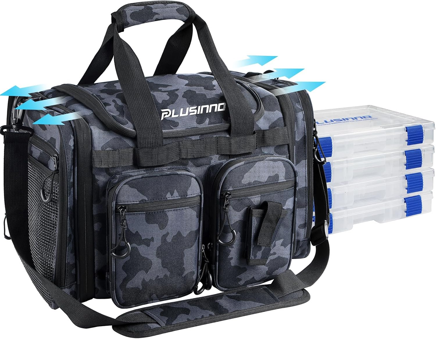 PLUSINNO Tackle Bag - Expandable Fishing Bag for Saltwater & Freshwater - Water Resistant Fishing Gear
