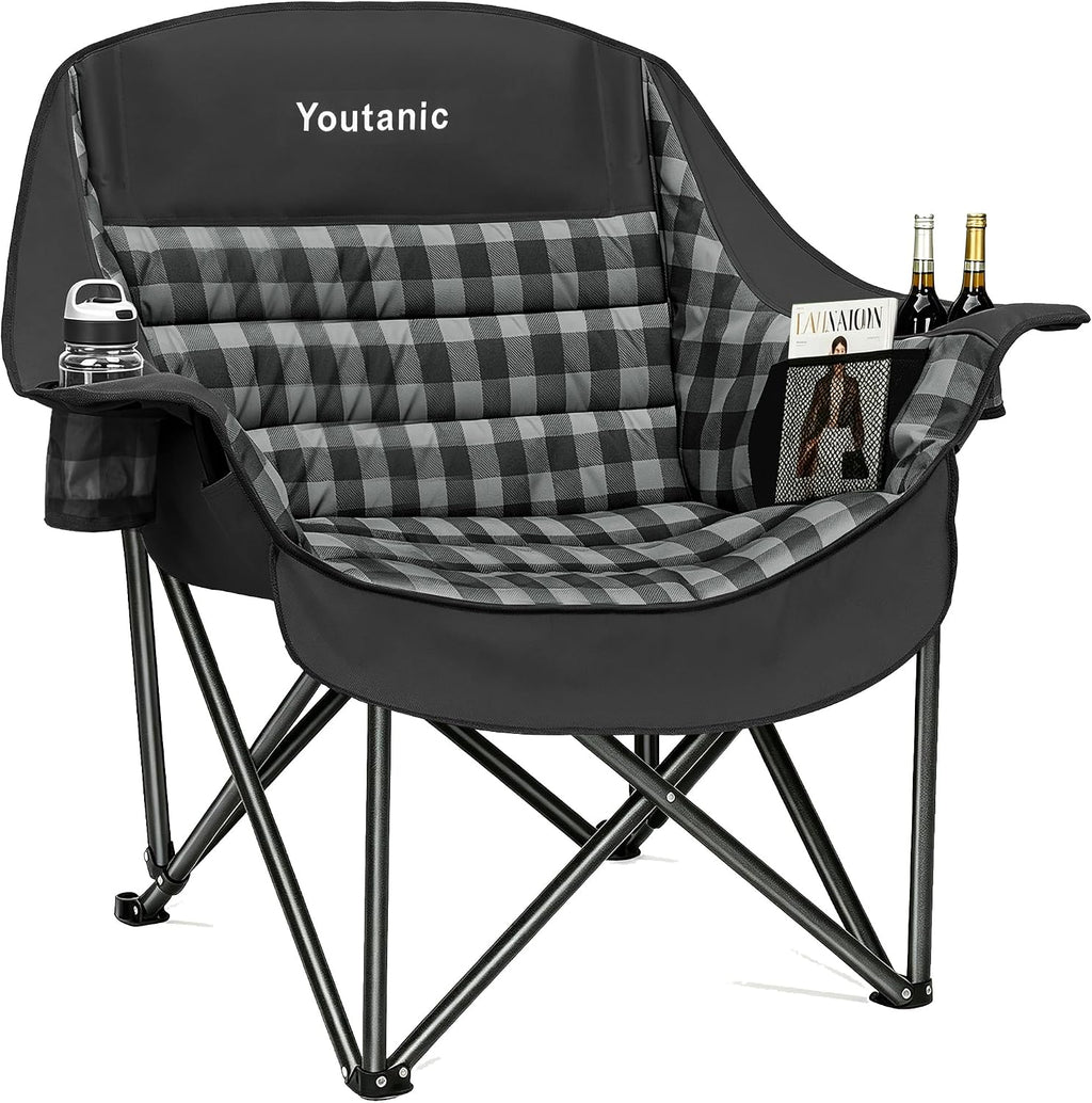 Youtanic Oversized Large Padded Camping Chair, 400 lbs Foldable Lawn Chair