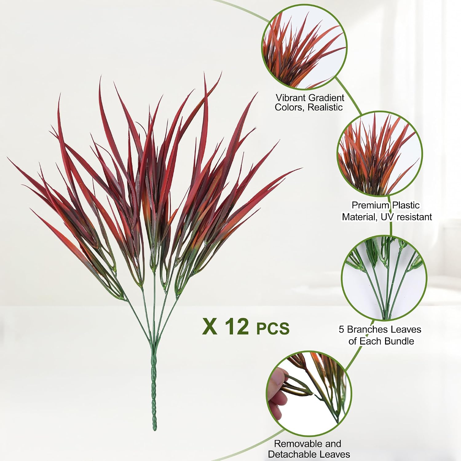 Fake Artificial Plants Outdoor Fall Faux Greenery Stems for Outside Decorations, 12Pcs Realistic Plastic Grass UV Resistant Artificial Bushes for Outdoors Planters Patio Porch Window Garden Home