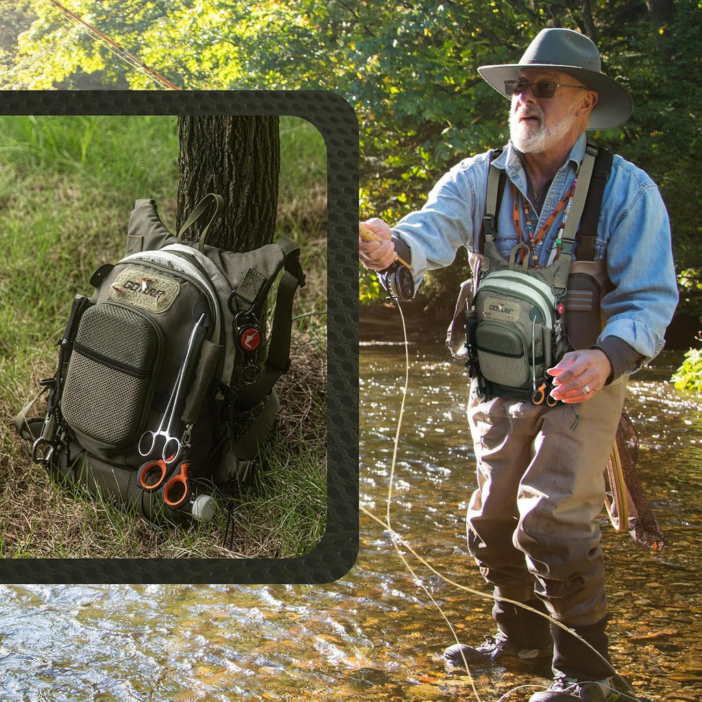 Goture Fly Fishing Chest Pack with Hard Shell Pocket & Water Bottle Holder