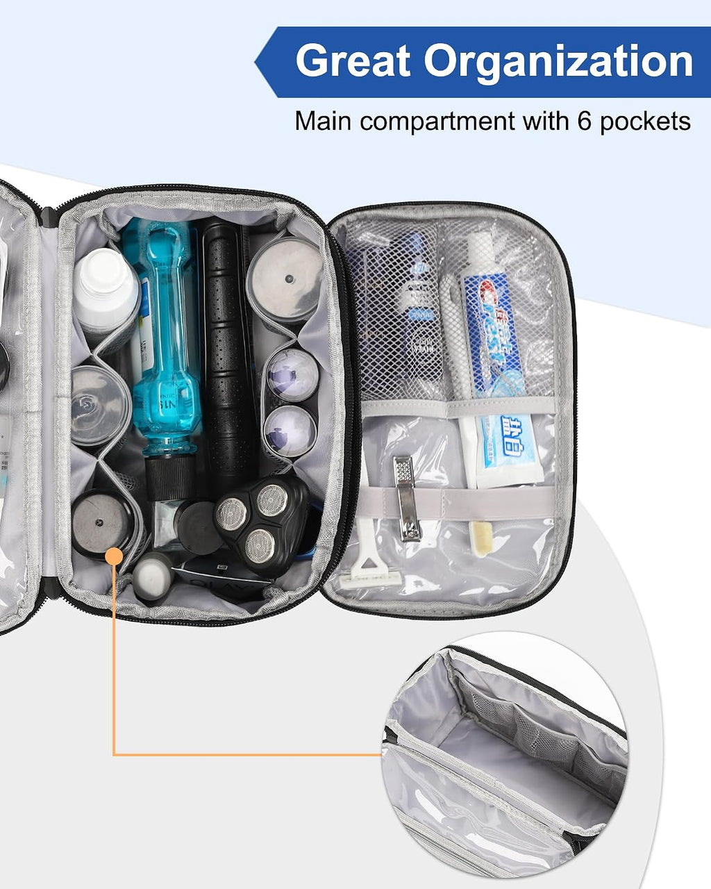 Relavel Toiletry Bag for Men, Hanging Toiletries Bag for Women Water Resistant Dopp Kit Shaving Bag, Travel Essentials Large Capacity Organizer Case for Toiletries Accessories, Black