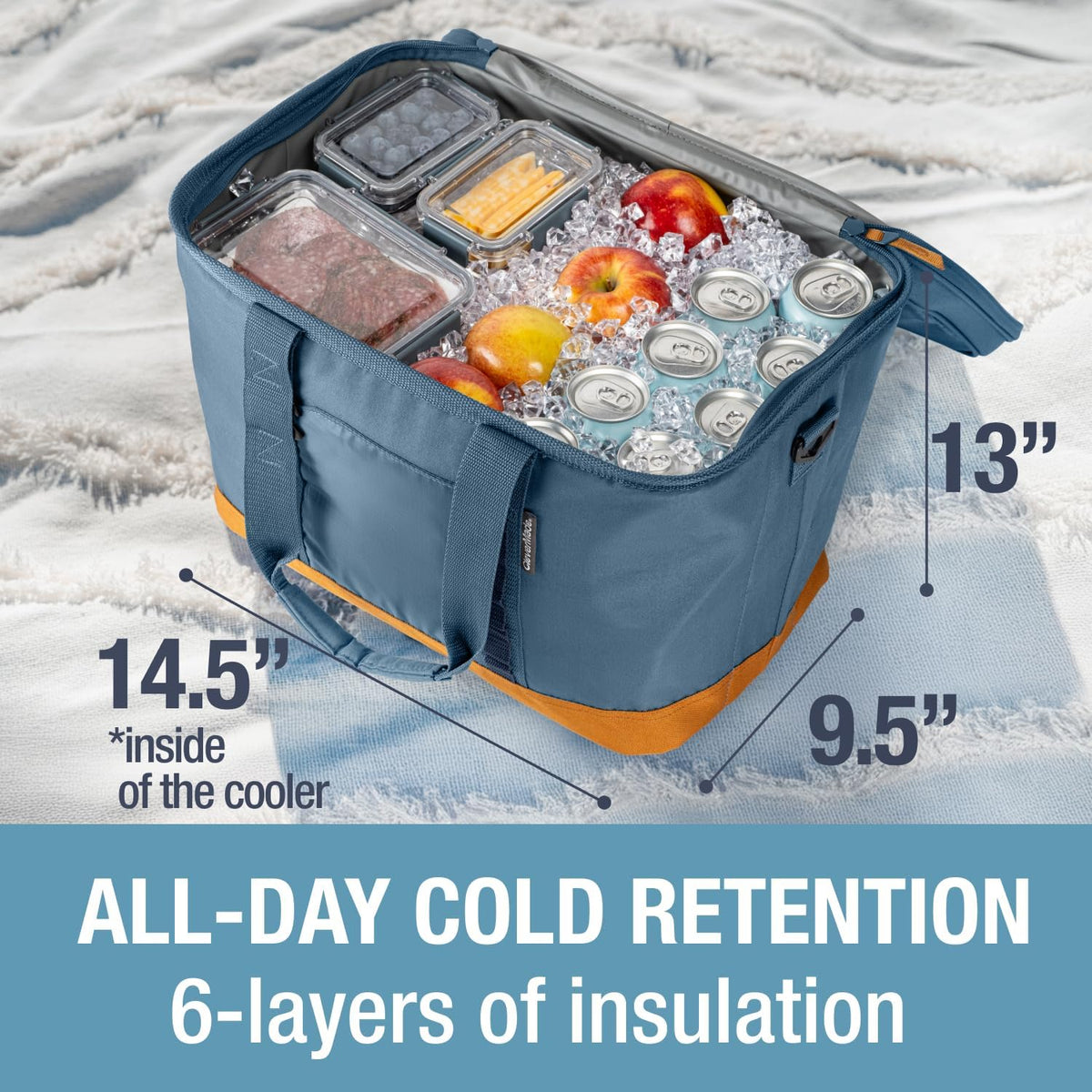 CleverMade 50 Can Pacifica Collapsible Cooler, Ocean/Cognac