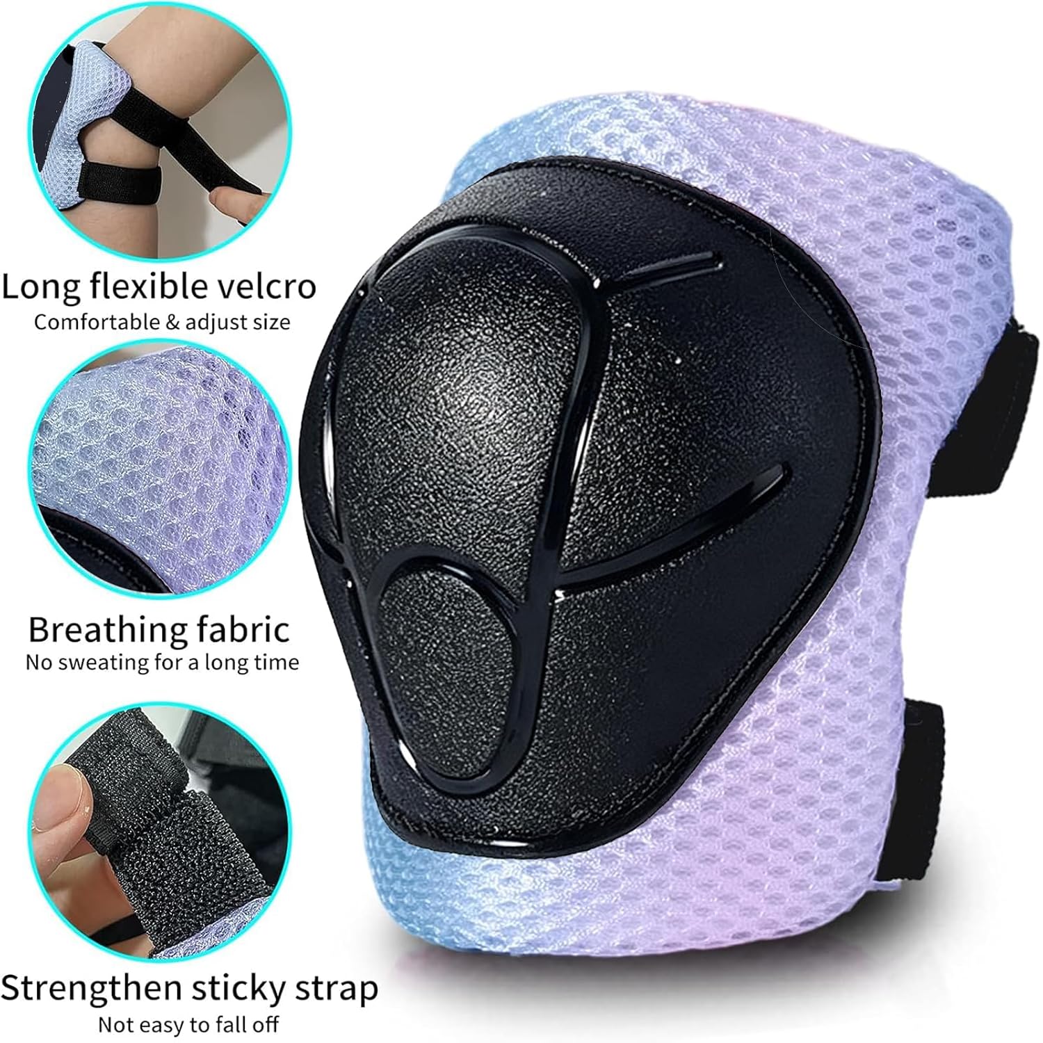 Gradient Color Kids Protective Gear Set Knee Pads for Kid 2-14 Years,W/ Adjustable Strap Kids/Youth Knee Pads Elbow Pads Wrist Guards Set for Inline Roller Skates,Cycling,BMX Bike,Skateboard,Scooter