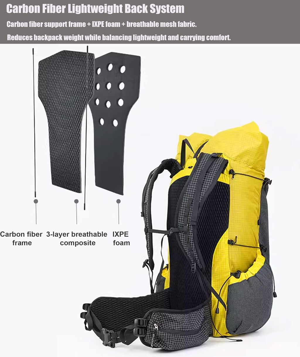 3F UL GEAR 30L+10L UHMWPE Ultralight Waterproof Hiking Backpack Daypack Outdoor Camping Travel Backpack for Men Women (Elegant Black, Large)