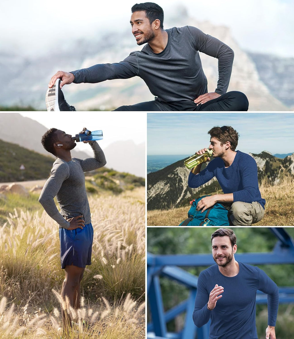 Kinglaman 6 Pack Men Dry Fit Workout Long Sleeve UPF 50+ Athletic Gym Shirt