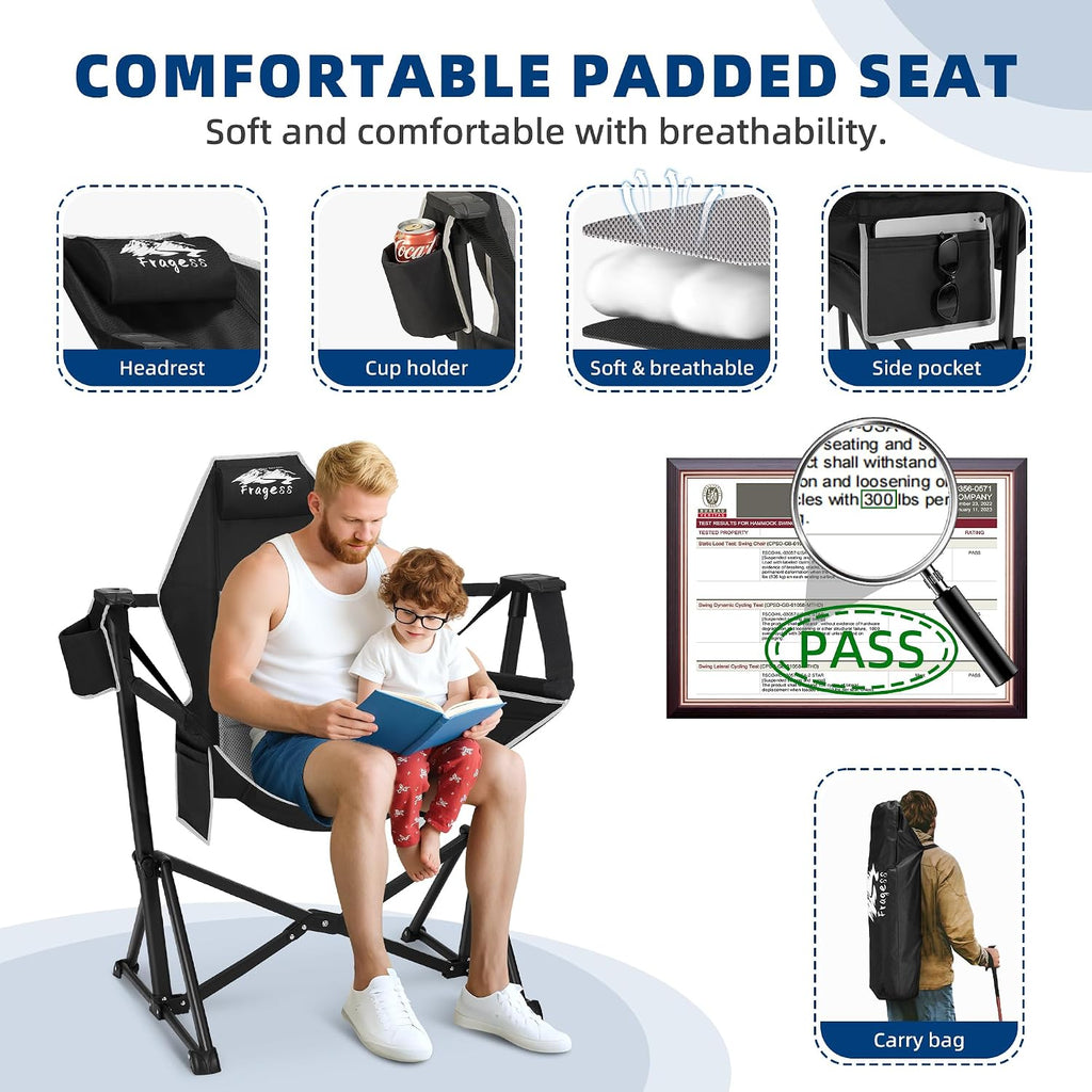 Fragess Portable Hammock Camping Chair with Adjustable Back, Folding Hammock Chair Supports 330lbs, Camping Swing Chair for Adults, Camping Hammock Chair for Lawn, Concerts, Backyard, Stargazer