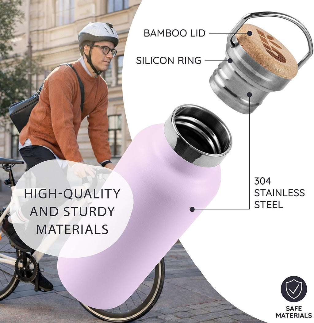 Bambaw Insulated Water Bottle 32 oz, Leak-Proof Water Bottle Stainless Steel, Keeps Drinks Cold for 24h Cold and Hot for 12h, With a Wide Mouth for Easy Cleaning & To Fit a Tea Infuser (Lavender Haze)