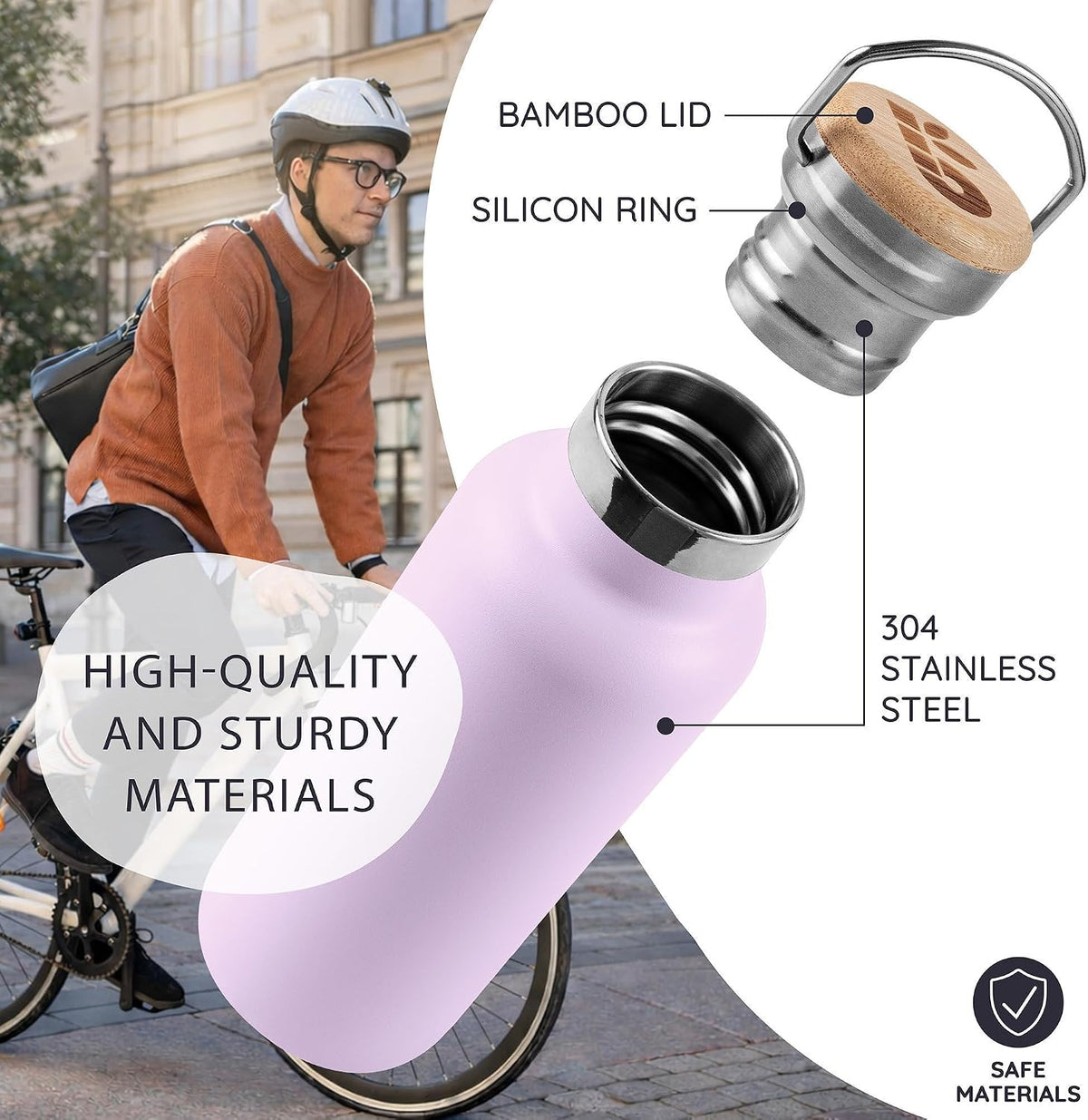 Bambaw Insulated Water Bottle 32 oz, Leak-Proof Water Bottle Stainless Steel, Keeps Drinks Cold for 24h Cold and Hot for 12h, With a Wide Mouth for Easy Cleaning & To Fit a Tea Infuser (Lavender Haze)
