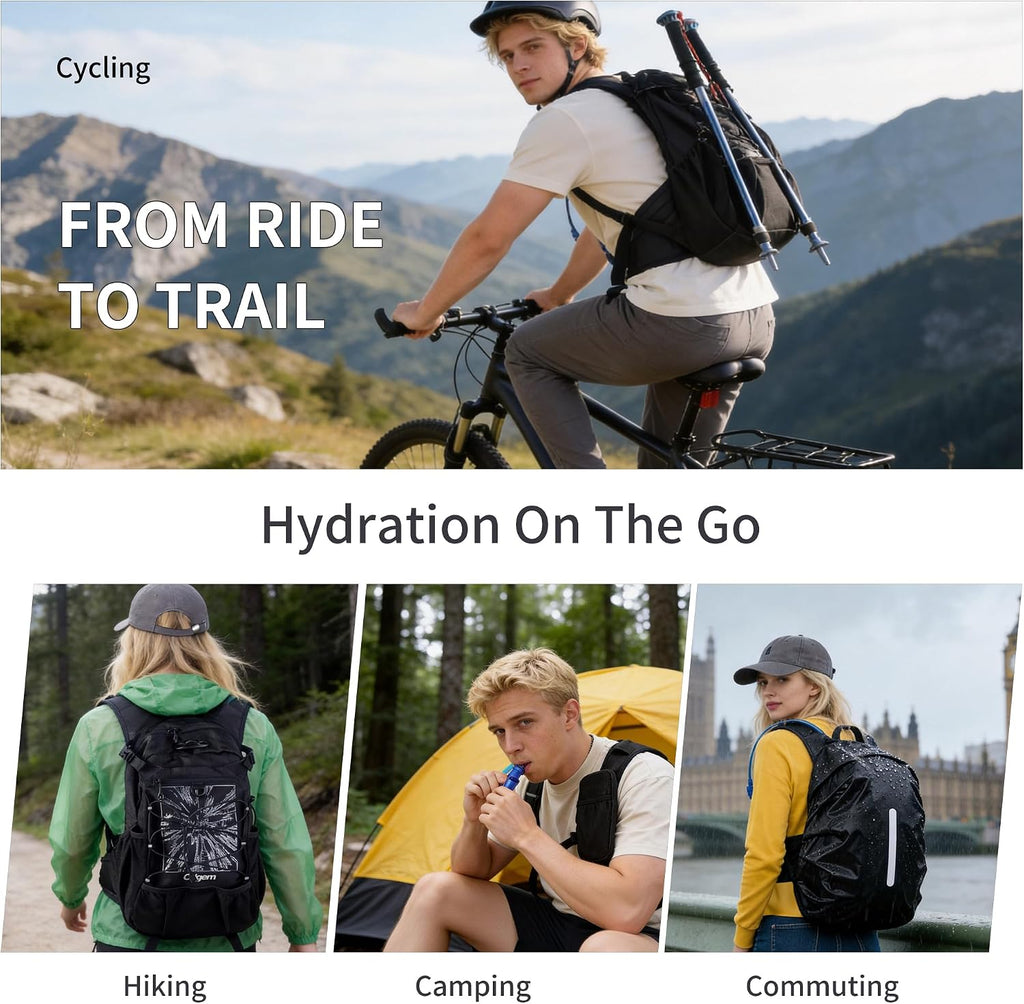 Origem 22L Hiking Hydration Backpack with 3L Bladder & Rain Cover Men Women