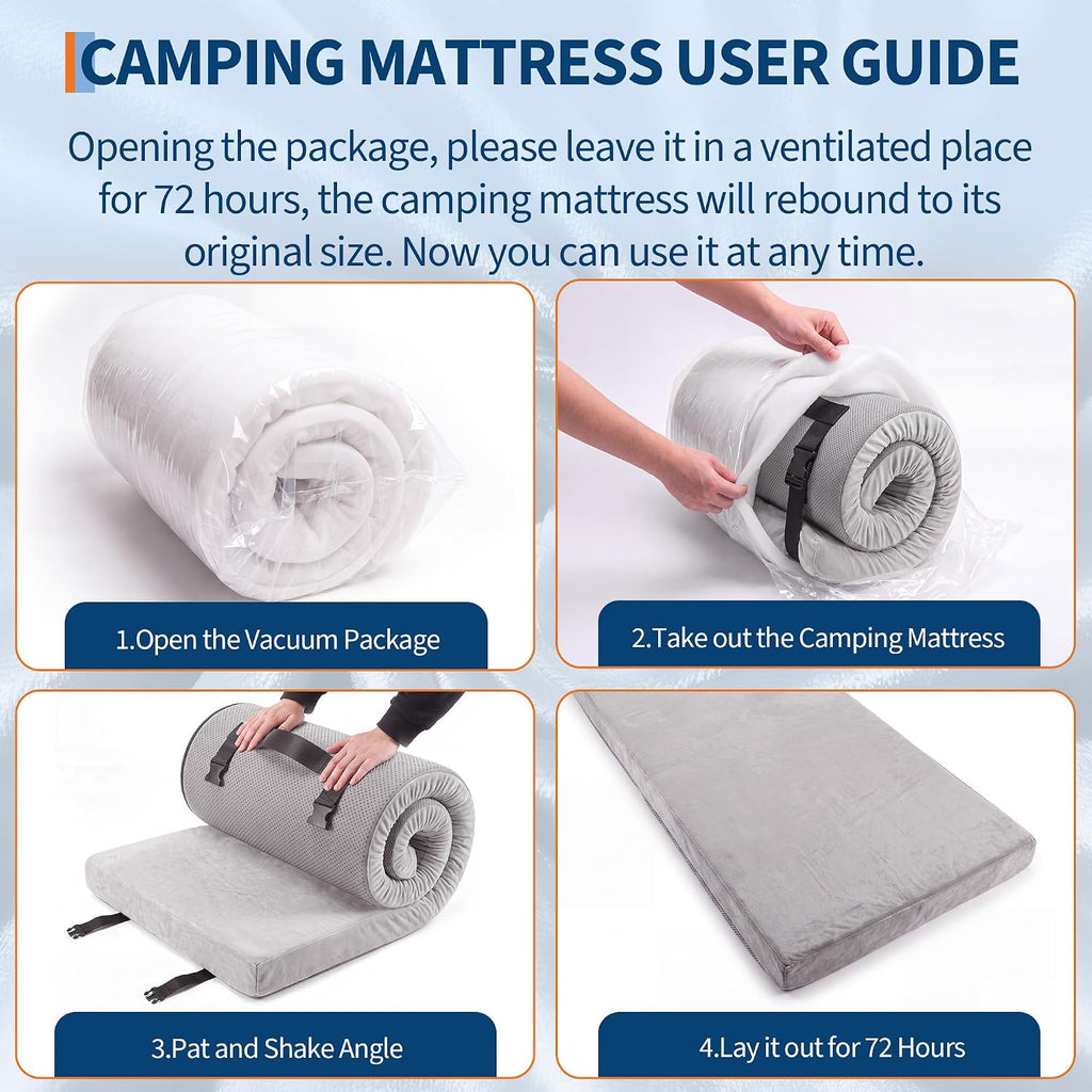Garvee Memory Foam Camping Mattress Pad, Roll Up Sleeping Pad 3 Inch Thick
